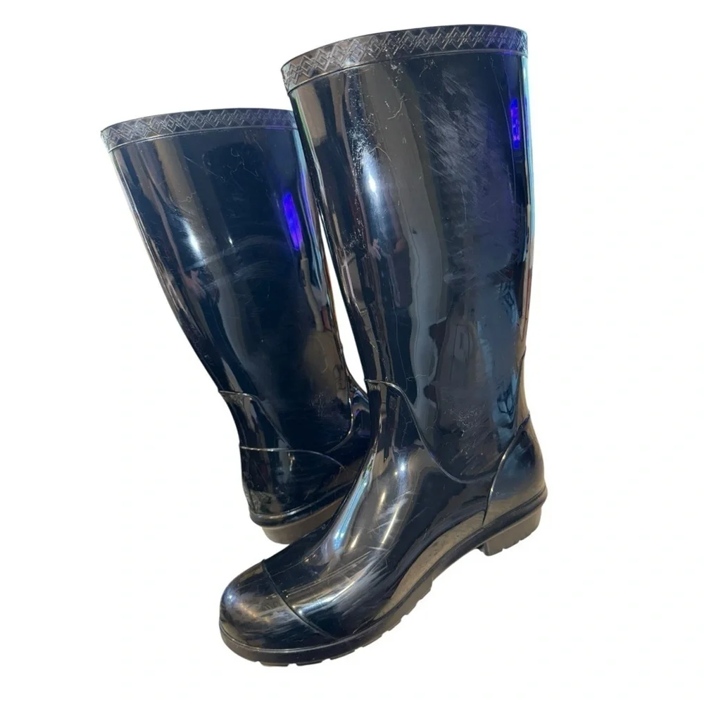 ▶️ UGG ◀️ Black Shaye Rain Boots Womens 7 - flaw